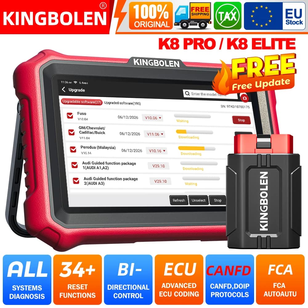 2026 New KINGBOLEN K8 PRO / K8 ELITE Diagnostic Tools For Cars OBD Scanner OBD2 Full System 34 + Resets ECU Coding Free Upgrade