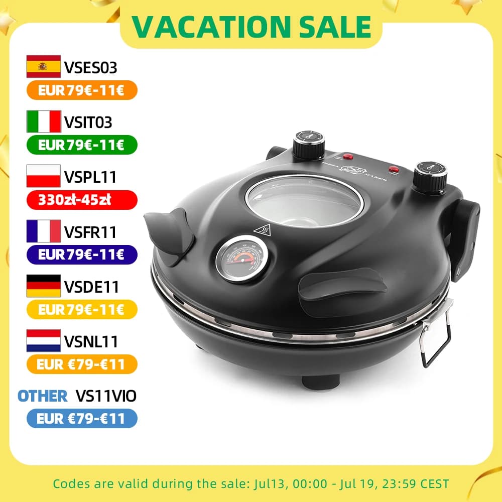 Klaif Electric Pizza Maker, 420℃, 1200 Watt, 5 Separate Temperature Levels, Flame Resistant Stone Plate 1200W 32cm