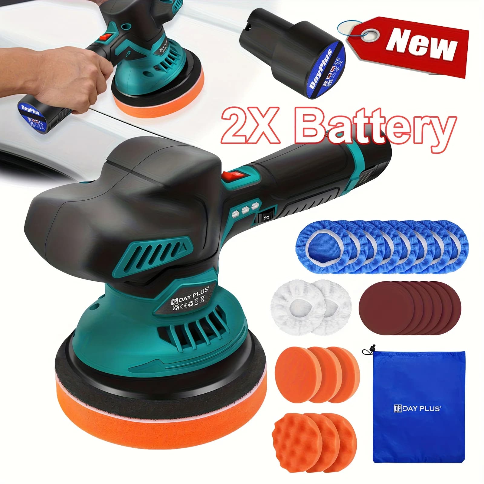 Battery Car polishing machine Set Battery polishing machine machine with 2 Batteries polishing machine Variable Speed machine for Car care/Polishing/Waxing