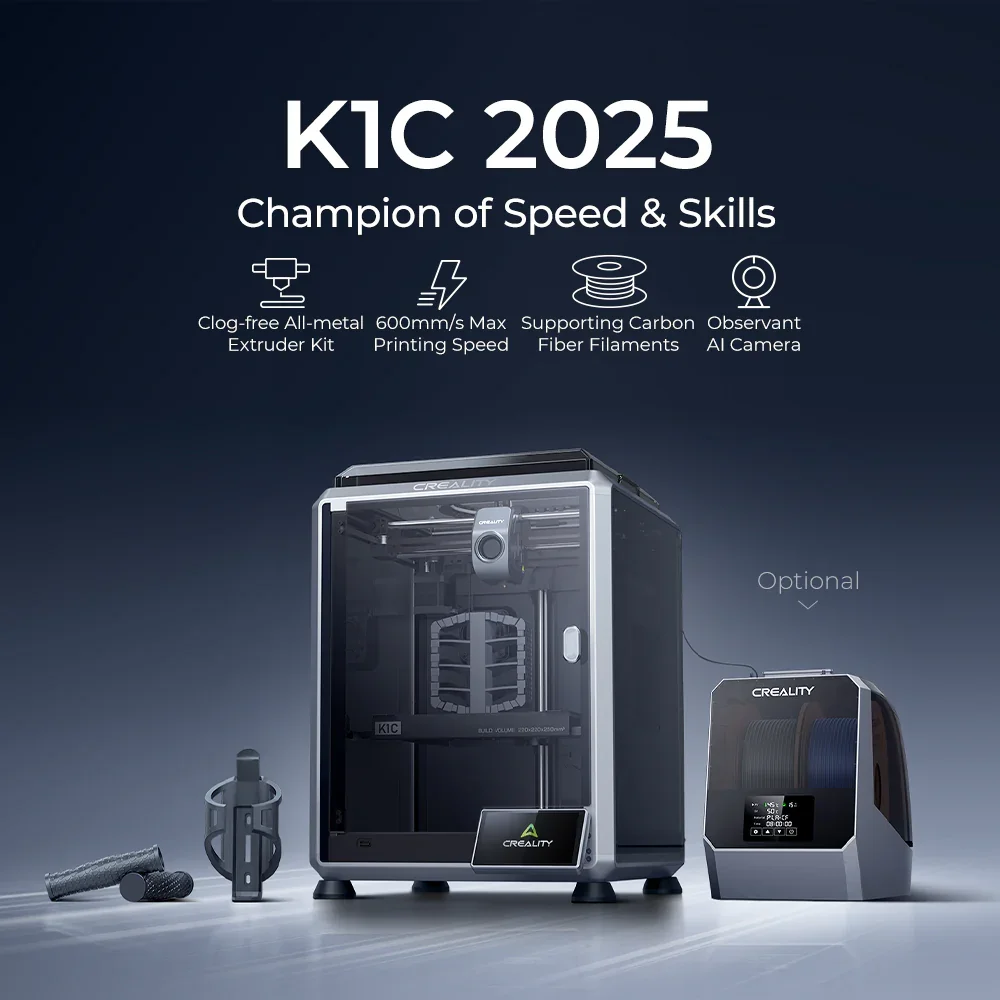 Creality K1C 2025 Clog-free Extruder Kit 600mm/s Max Printing Speed Observant Al Camera Multi-Color Printing FDM 3D Printer