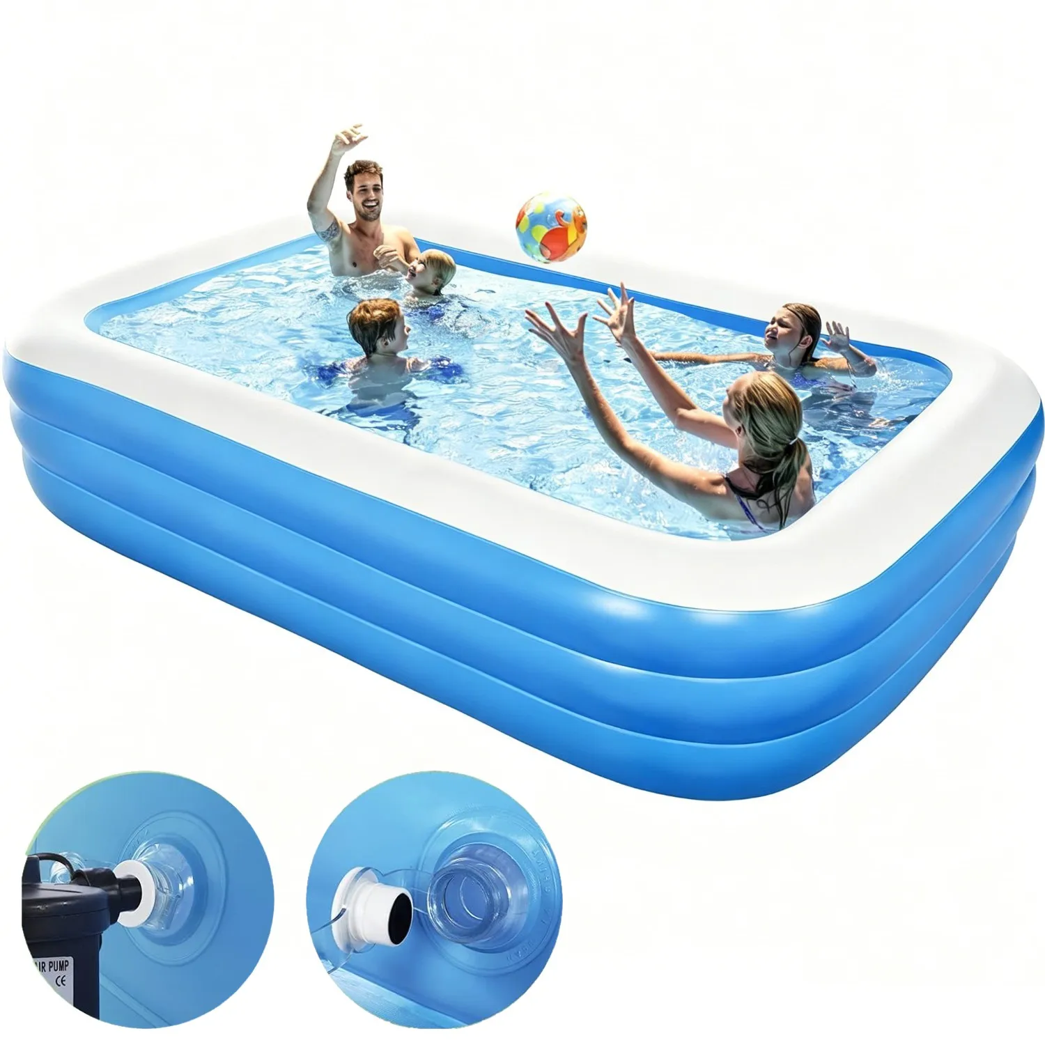 Inflatable Pool for Outdoor Water Parties Adult & Children Swimming Pools Rectangular Foldable Paddling Pool for Garden Backyard