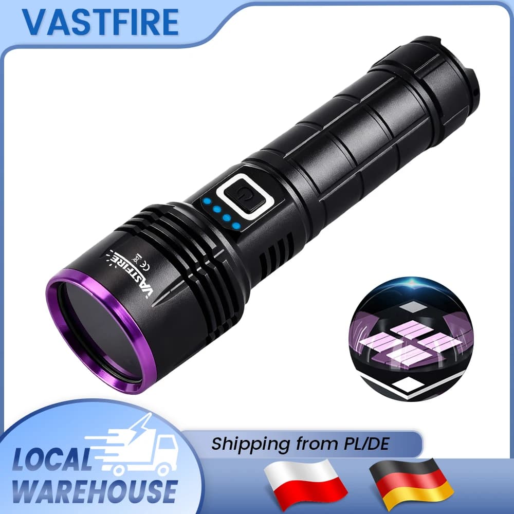 EU Warehouse 26650 Powered Rechargeable Pure 365nm UV Flashlight IPX Waterproof Blacklight Torch, Portable Ultraviolet Detector for Outdoor Scorpion Finding, Mineral Ore Fluorescence Test, Fake Euro Cash Check & Handmade Resin Craft Curing