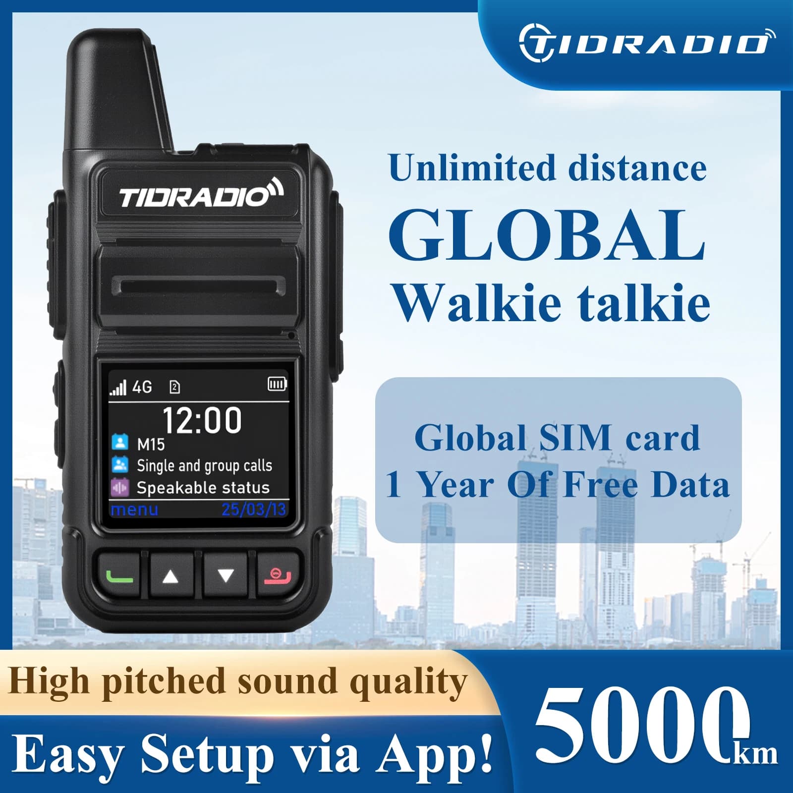 TIDRADIO M15 Long Range Walkie Talkie Global POC Radio 5000KM Walkie-Talkies Phone App "Odmaster" Friend & Group Functions