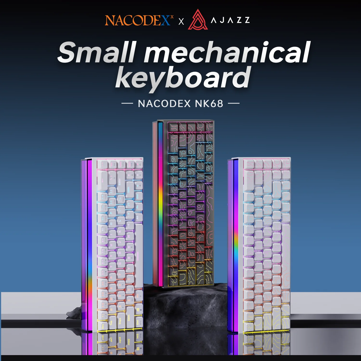 AJAZZ NK68 Wired Mechanical Keyboard, Full-key Hot Swap, Cool RGB Light Strip,Compact & Portable, for Office & Gaming