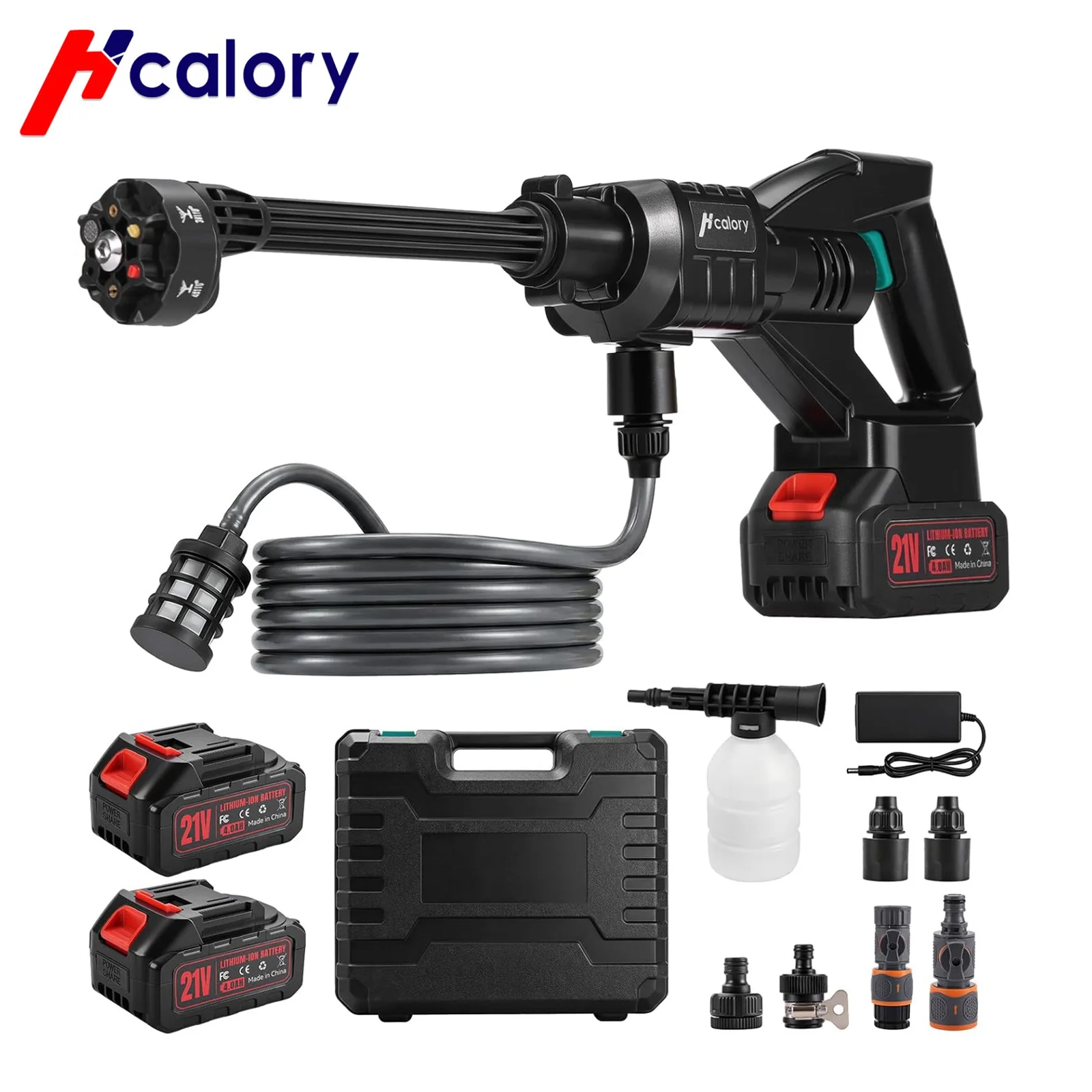 Hcalory Cordless Battery Pressure Washer 60 Bar 160W Dual 4000mAh Batteries Paint-Friendly 6-in-1 Nozzle with Foam Tank