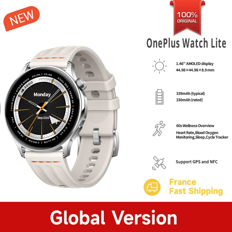 World Premiere OnePlus Watch Lite Smart Watch Global Version Up to 10 Days of Battery Life Dual Band GPS 1.46'' AMOLED Display