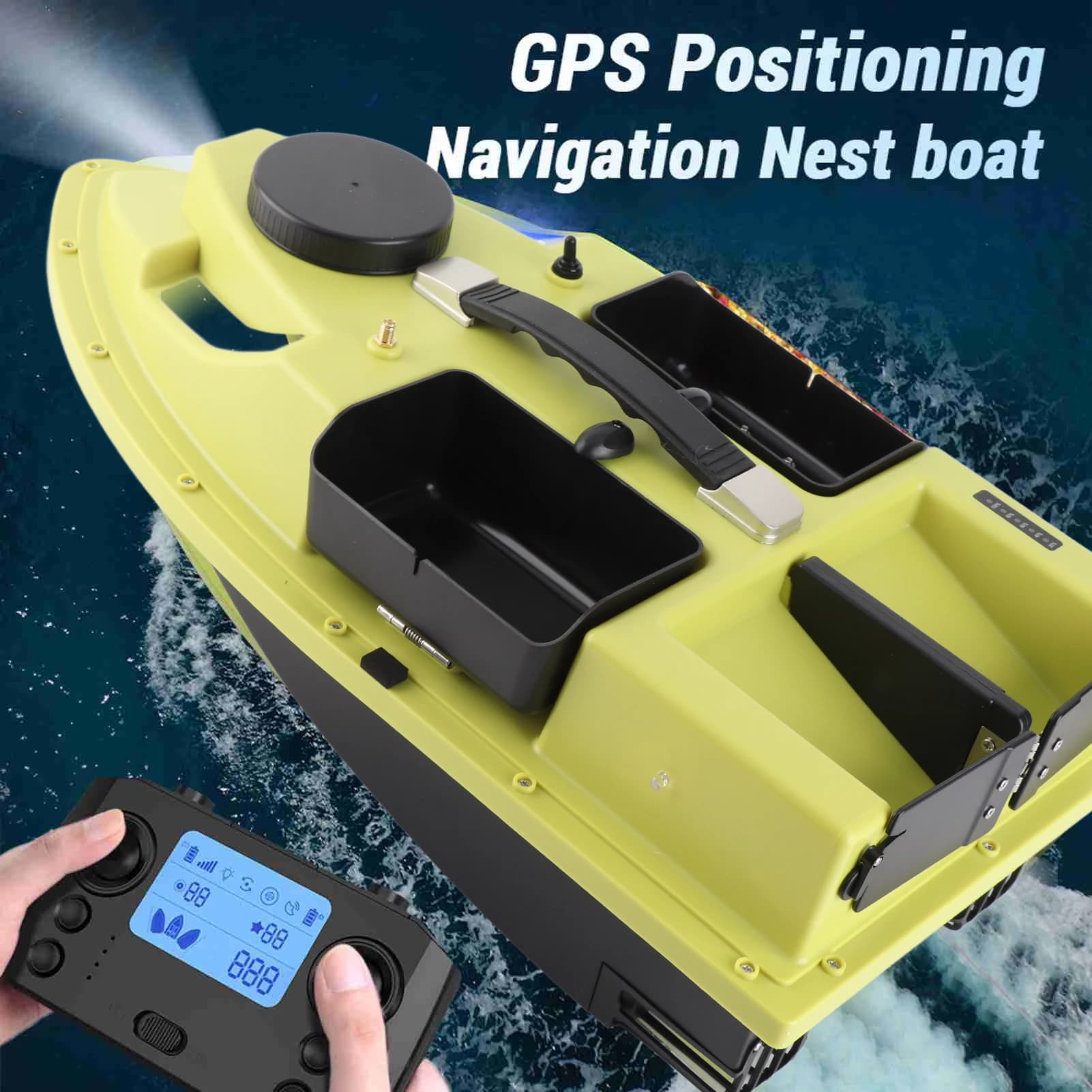 Portable GPS Bait Thrower RC Fishing Bait Boat Intelligent LED Light 2KG Load Rechargeable Remote Control Fishing Bait Boat