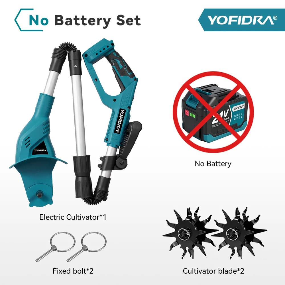 YOFIDRA Electric Garden Tiller Rototiller Cultivator Multi-purpose Cordless Scarifier Garden Tool For Makita 21V Battery Pin