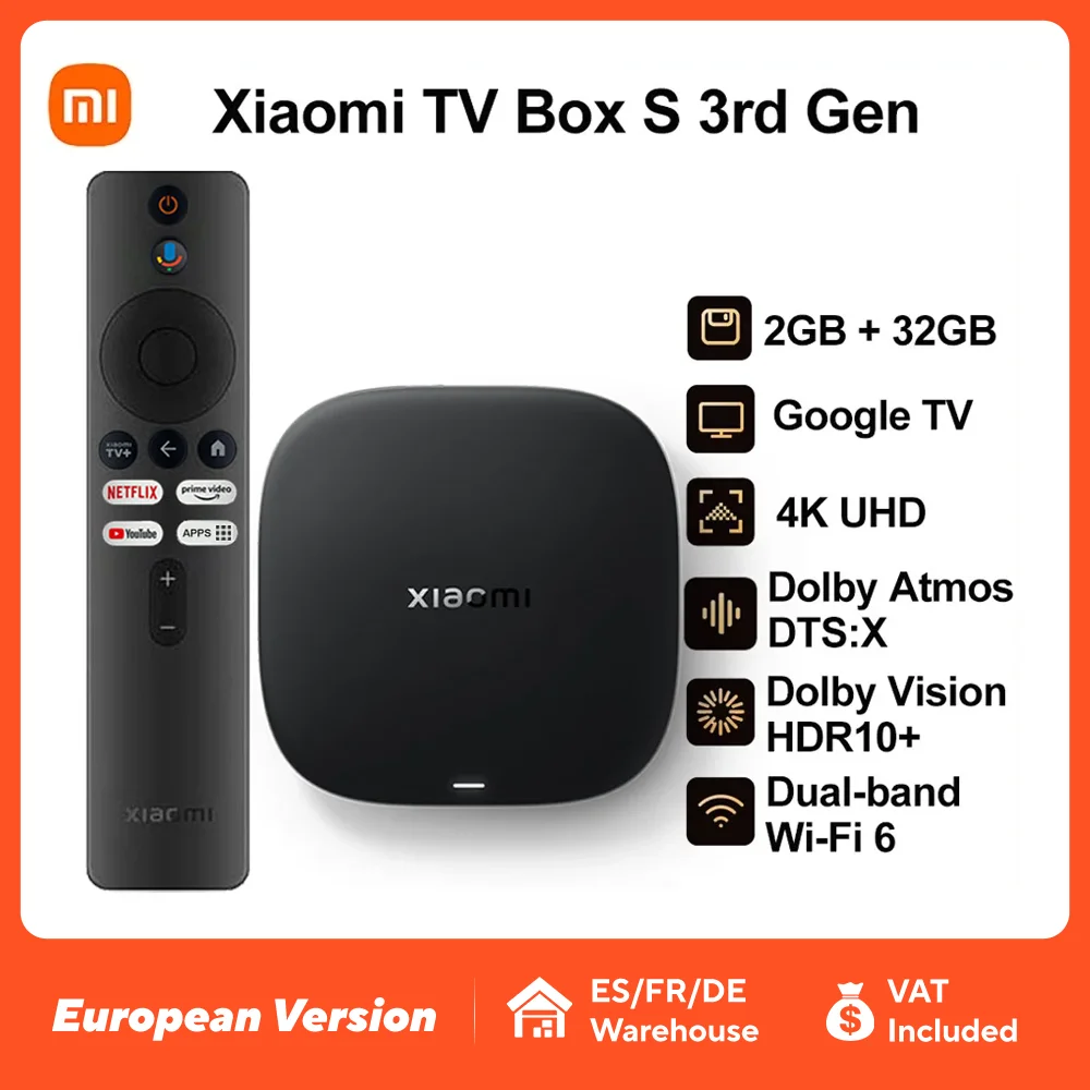 Xiaomi TV Box S 3nd Gen Global Version 2G RAM 32G ROM 4K UHD Dolby Vision HDR10+ Google TV WIFI 6 BT5.2 Google Assistant