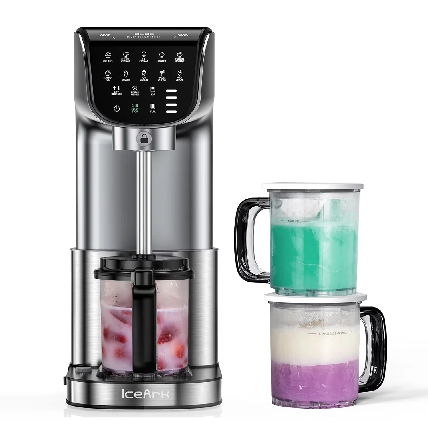 IcyTreat Ice Cream Maker 1.5L/57oz No Ice Needed Household Slushie Machine with 12 Preset Programs BPA-Free Frozen Drink Maker for Gelato Sorbet Milkshake Yogurt with Tritan Tubs Scoop Towel & Recipe 