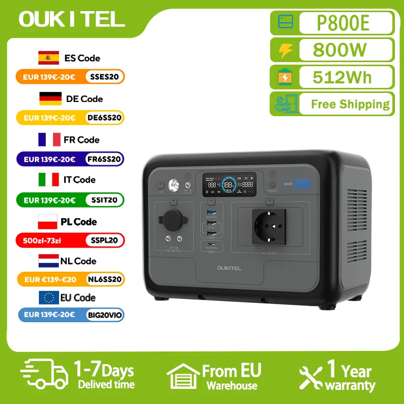 OUKITEL P800E Portable Power Station 800W Solar Generator 512Wh Lifepo4 Battery Home Backup Outdoor Camping Mobile power