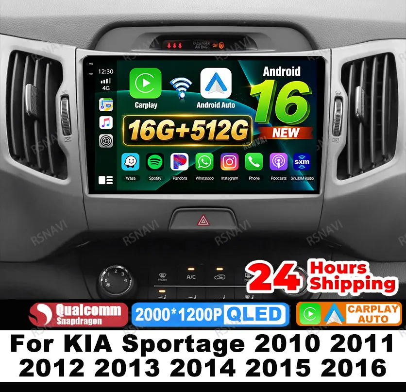 Car Radio Android 16 For KIA Sportage 2010 2011 2012 2013 2014 2015 2016 5G WIFI Qualcomm Navigation DSP Stereo Multimedia GPS