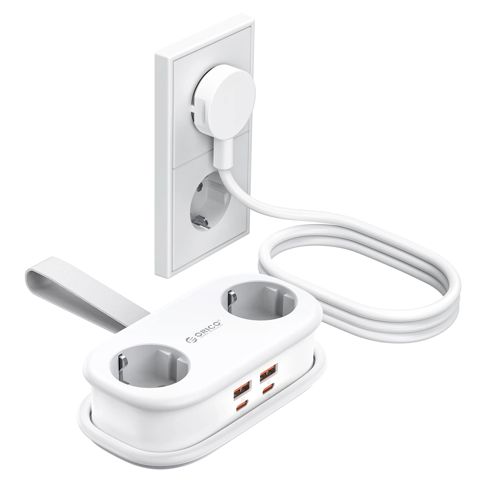 ORICO 20W EU Plug Electrical Power Strip with 2AC Outlets 2USB 1 Type-C Port 1.53M Extension Cable Smart Socket for Home/Travel