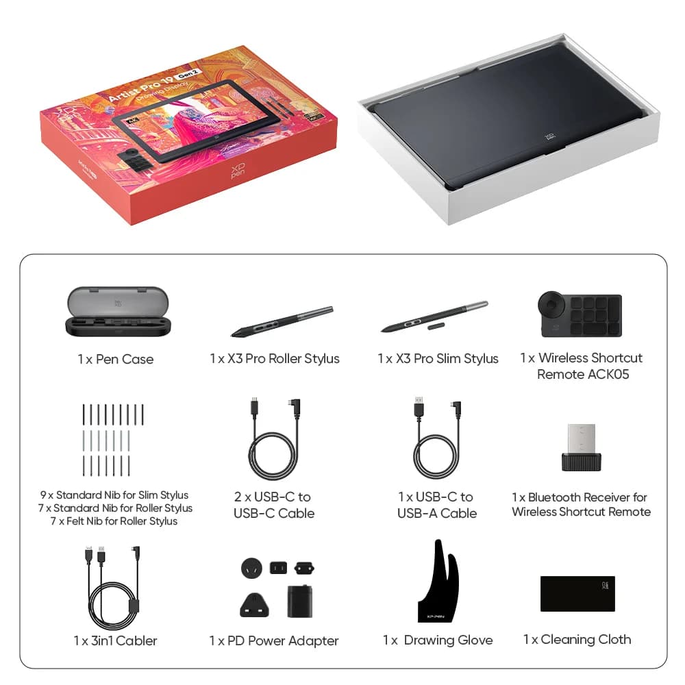 XPPen Artist Pro 19 (Gen 2) 4K Graphics Tablet Monitor with 99.8% SRGB X3 Pro Stylus 18.4 Inch Drawing Display for Windows Mac