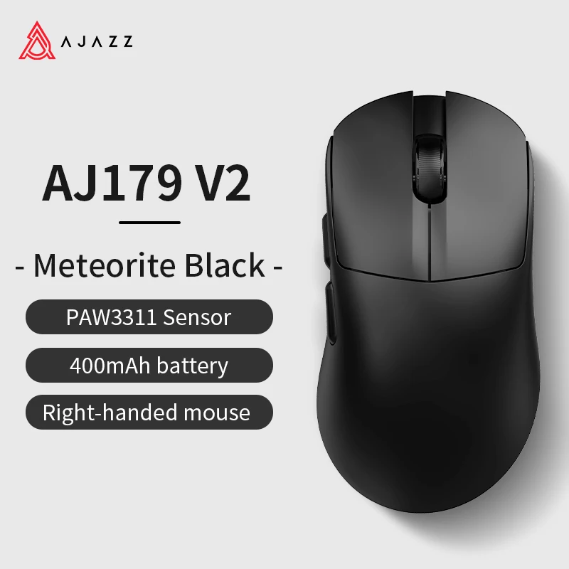 AJAZZ AJ179 V2 Tri-mode 2.4G/Wired/Bluetooth 5.2 Gaming Mouse, 400mAh battery, 12000 DPI, 56g ultralight, 6 programmable buttons, 1000Hz refresh rate.