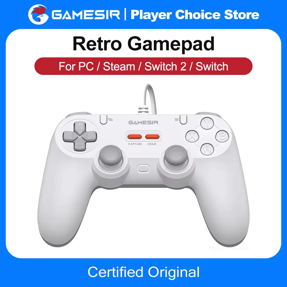 GameSir Retro Wired Gamepads for PC Steam Switch 2/1 Controller Tegenaria Lite Controle Hall Effect Stick 1000Hz Polling Rate