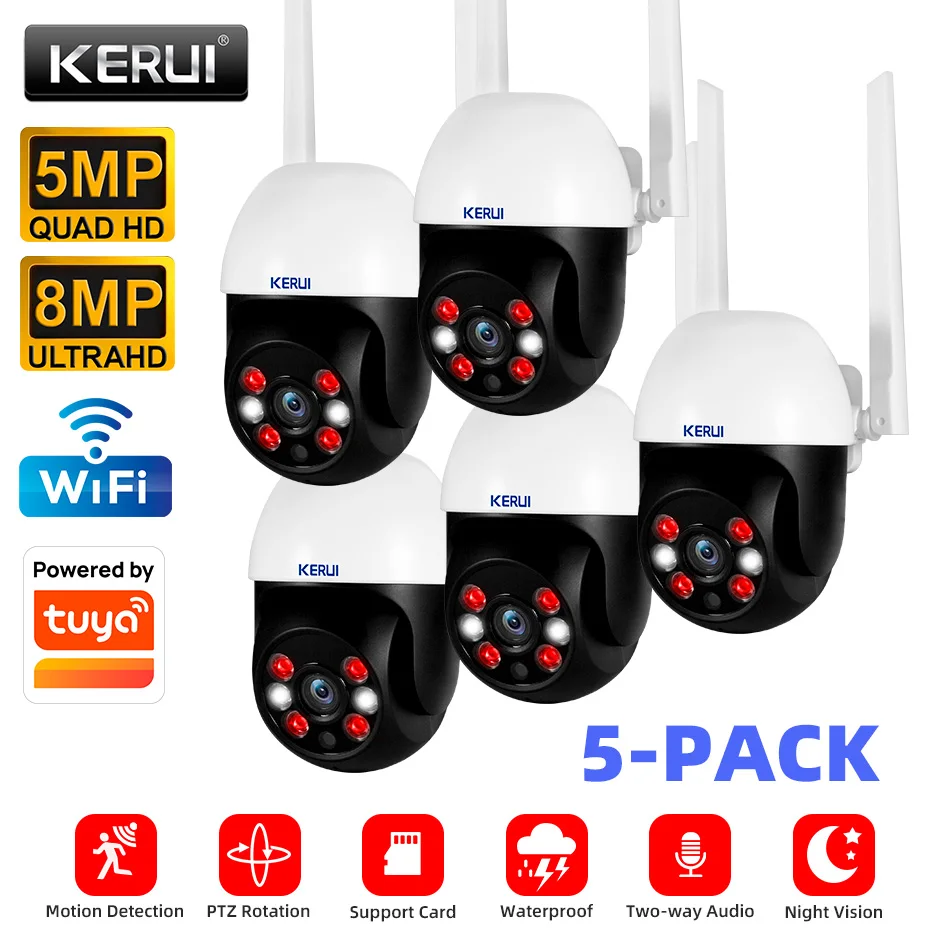 KERUI 8MP/5MP 4K HD PTZ WiFi Camera for Outdoors/Indoors Waterproof IP Camera Works with Tuya CCTV Video Surveillance Home Security