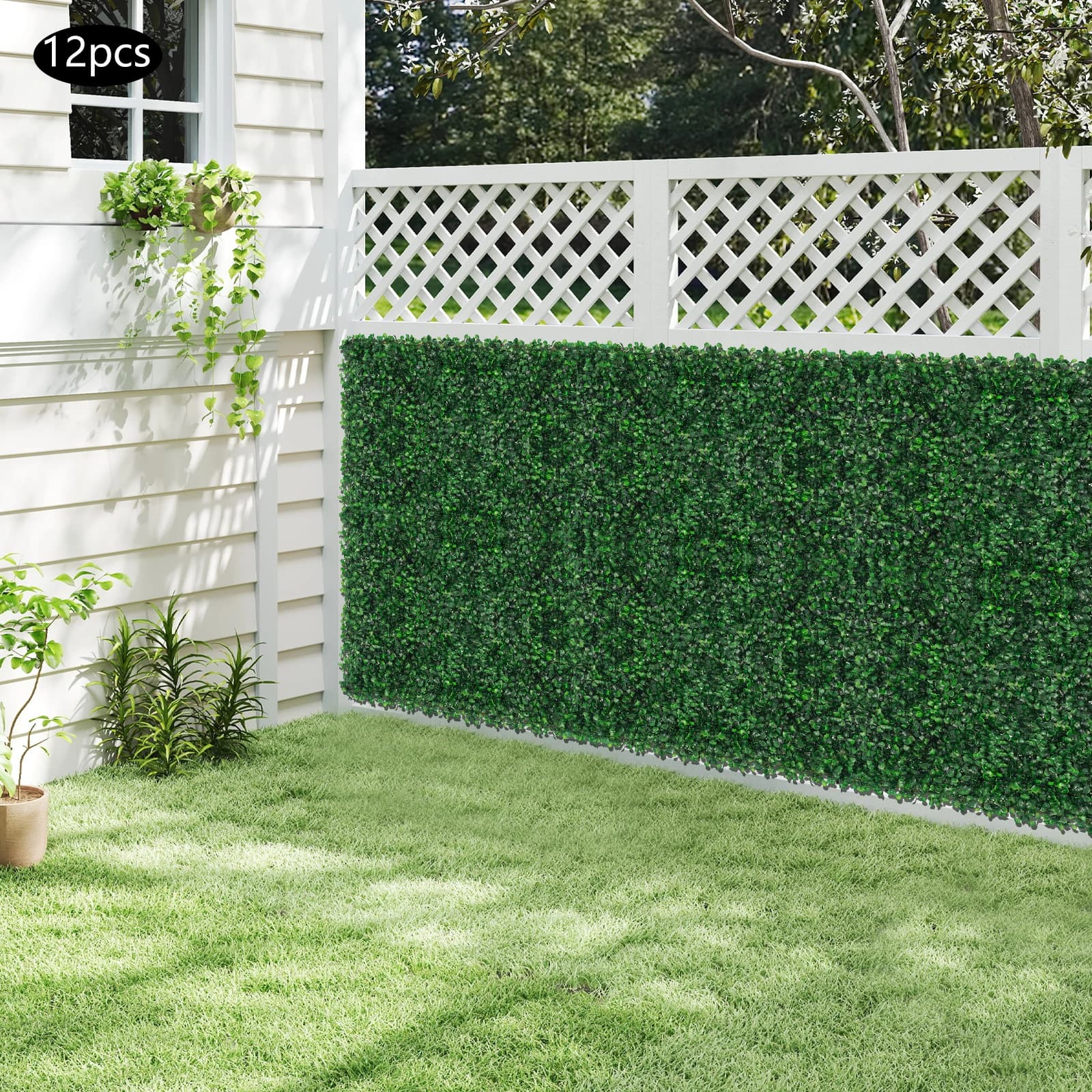 12PCS Artificial Mat Panel, PE Waterproof Fake Grass Wall Hedge, DIY Decor for Indoor Outdoor Patio