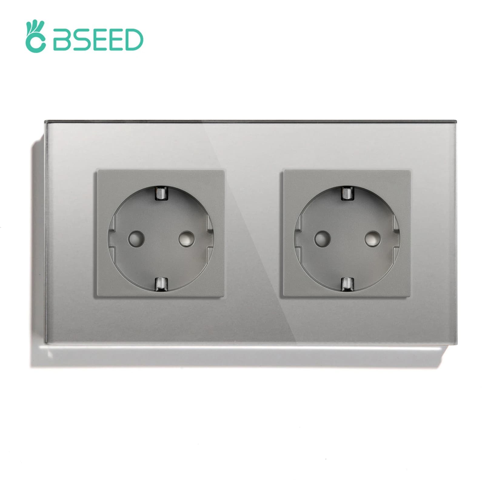 BSEED EU Standard Wall Double Sockets EU Socket 16A 110V-240V White Black Gloden Crystal Glass Panel Type-c USB Power Sockets