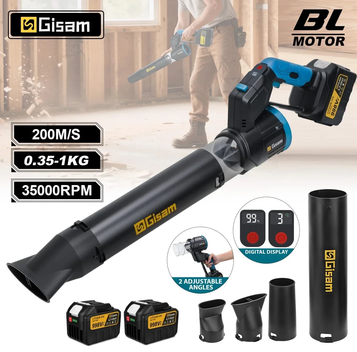 Gisam Brushless Electric Turbo Blowers Fan 35000RPM Air Blower Handheld Leaf Blower Dust Blowing for Makita 18V Battery Pins