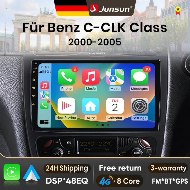 Junsun 9" Android 15 Car Radio For Mercedes Benz C Class CLK Class W203 W209 S203 A209 2000-2005 Wireless For Apple CarPlay Auto IPS Screen Stereo Multimedia Video Player Automotive Smart Intelligent Systems 2 Din Autoradio Head Unit GPS Bluetoth DSP RDS