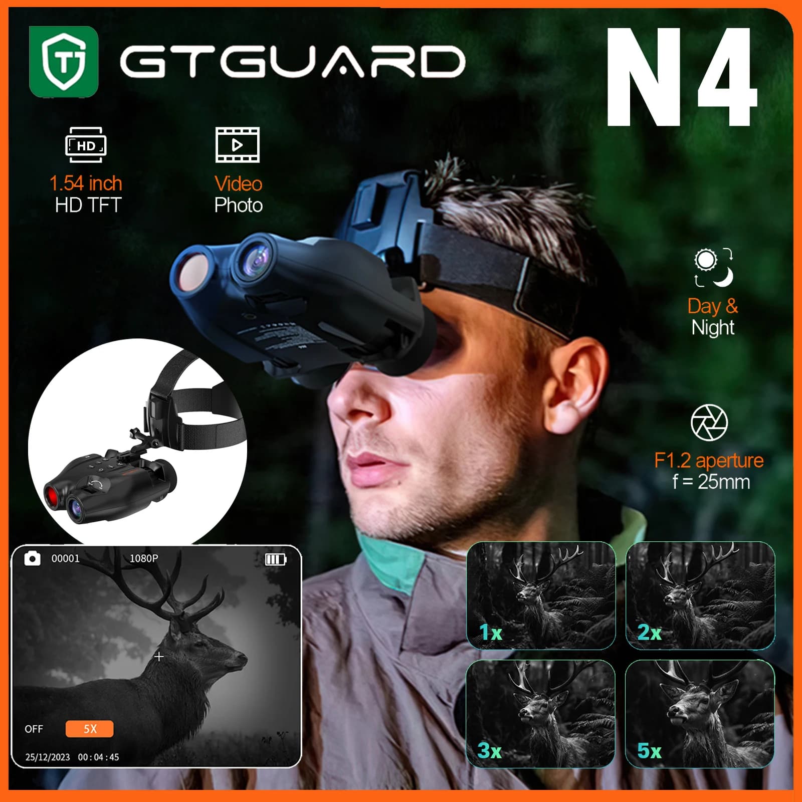 GTGUARD N4 Night Vision Binoculars with Head Mount Goggles Darkness Goggles for Hiking Outdoor Security Long Range Night Vision