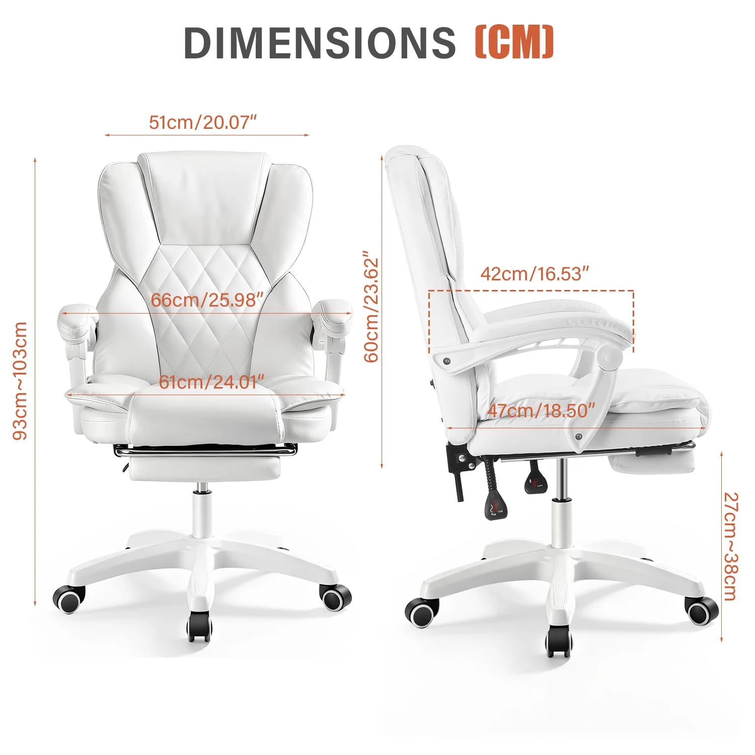 OYAJIA Office Chair, PU Leather Ergonomic Office Chair, 150kg Weight Capacity, Adjustable High-Back Computer Chair, Executive Swivel Chair with Footrest and Lumbar Support, Black/White