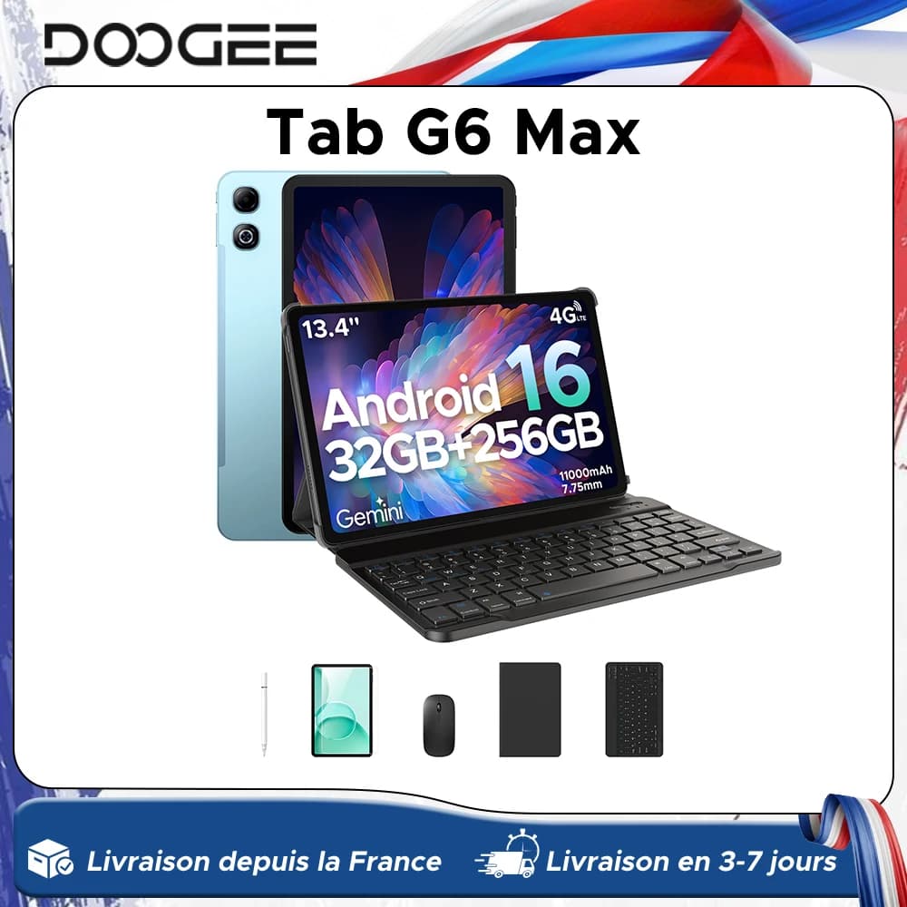 DOOGEE Tab G6 Max Tablet Android 16 32GB+256GGB 13.4'' 90Hz Display 11000mAh Battery 7.7mm Ultra-thin UNISOC T7280 Widevine L1