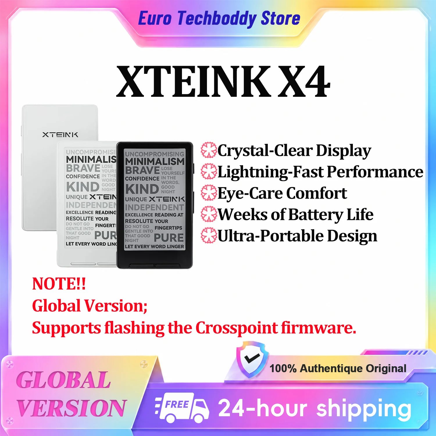 [Global] XTEINK X4-Digital e-reader: 4.3-inch HD E-Ink screen (300 PPI), Quad-Core processor, fast refresh rate, supports PDF and EPUB formats, expandable baton via TF card, extended battery life.