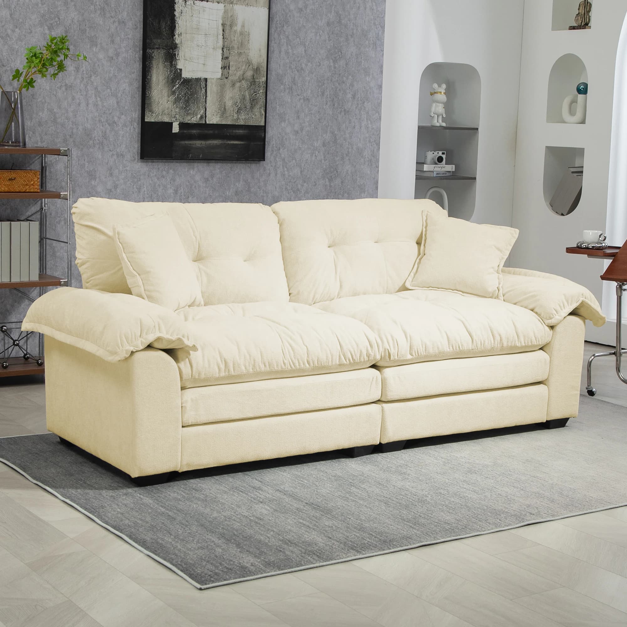Chenille Deep Seat Loveseat Sofa with Double-Layer Cushions (Memory Foam + Pocket Springs), Comfortable 2-Seater Couch for Small Living Rooms, Apartments, and Office Lounges, Includes 2 Matching Accent Pillows