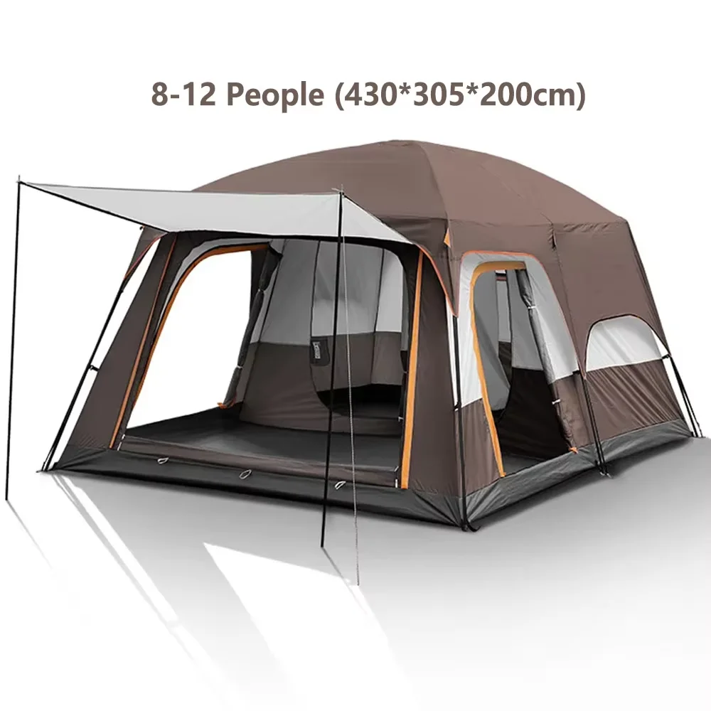8-12 Person 2 Bedrooms Outdoor Camping Team Cabin Tent Double Layers Oversize Thickened Rainproof For Company Family Camp Tour Equipment