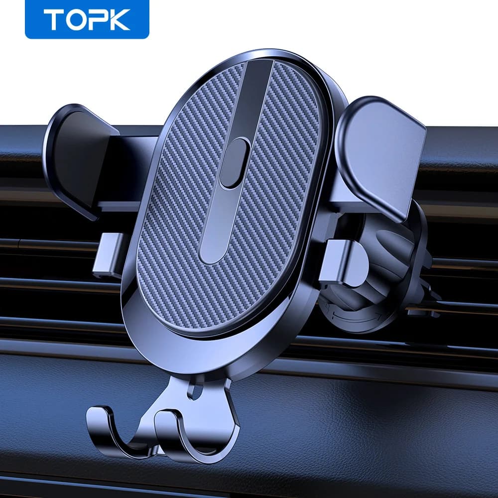 Car Phone Holder Mount, TOPK 2026 Upgrade Auto Locking Universal Phone Holder with Hook Clip for Car Air Vent for iPhone Samsung