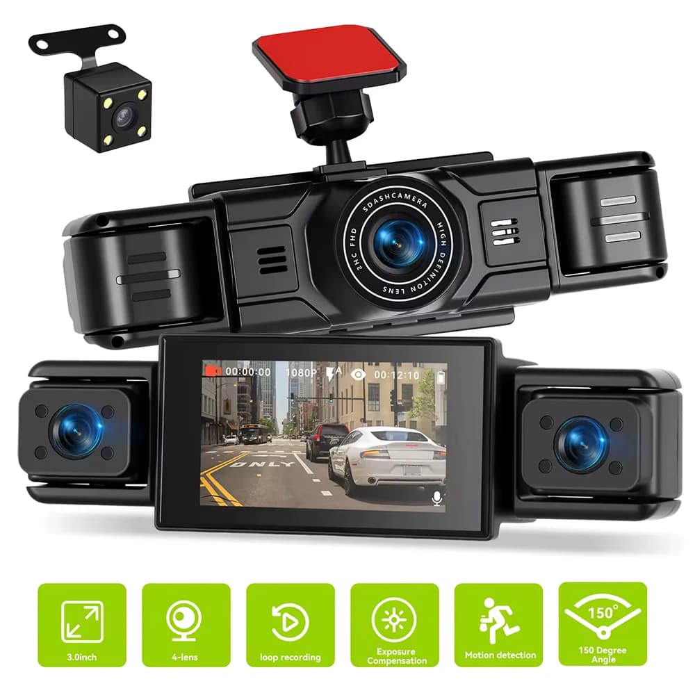 Podofo 1080P Car Dash Cam Front Left Right Rear Night Vision Loop Recording Car Video Recorder Motion Detection Parking Monitor