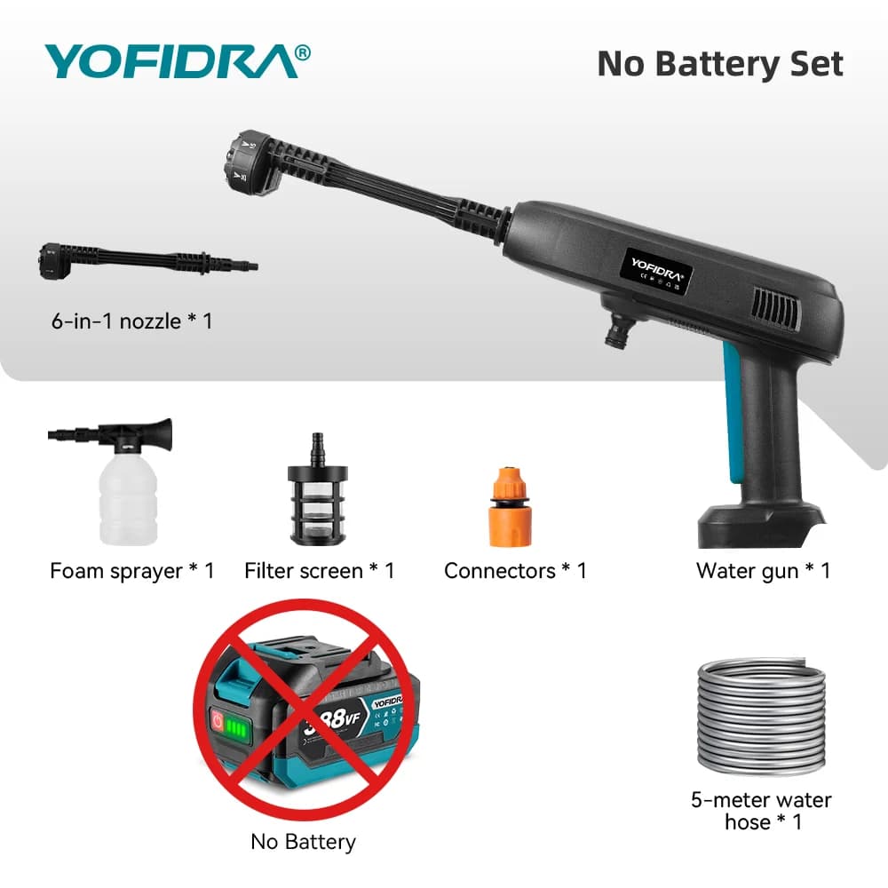 YOFIDRA 6IN1 High Pressure Electric Water Spray Gun Car Garden Washer Tool With 22L Foldable Water Bucket For Makita Battery Pin