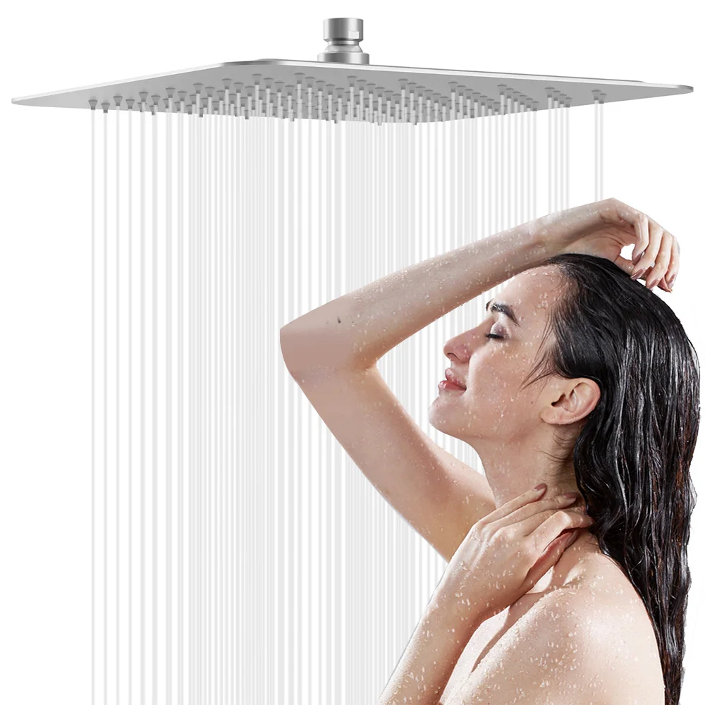 Square Stainless Steel Shower Head with Silicone Nozzles, Measuring 30 × 30Cm, Easy Installation