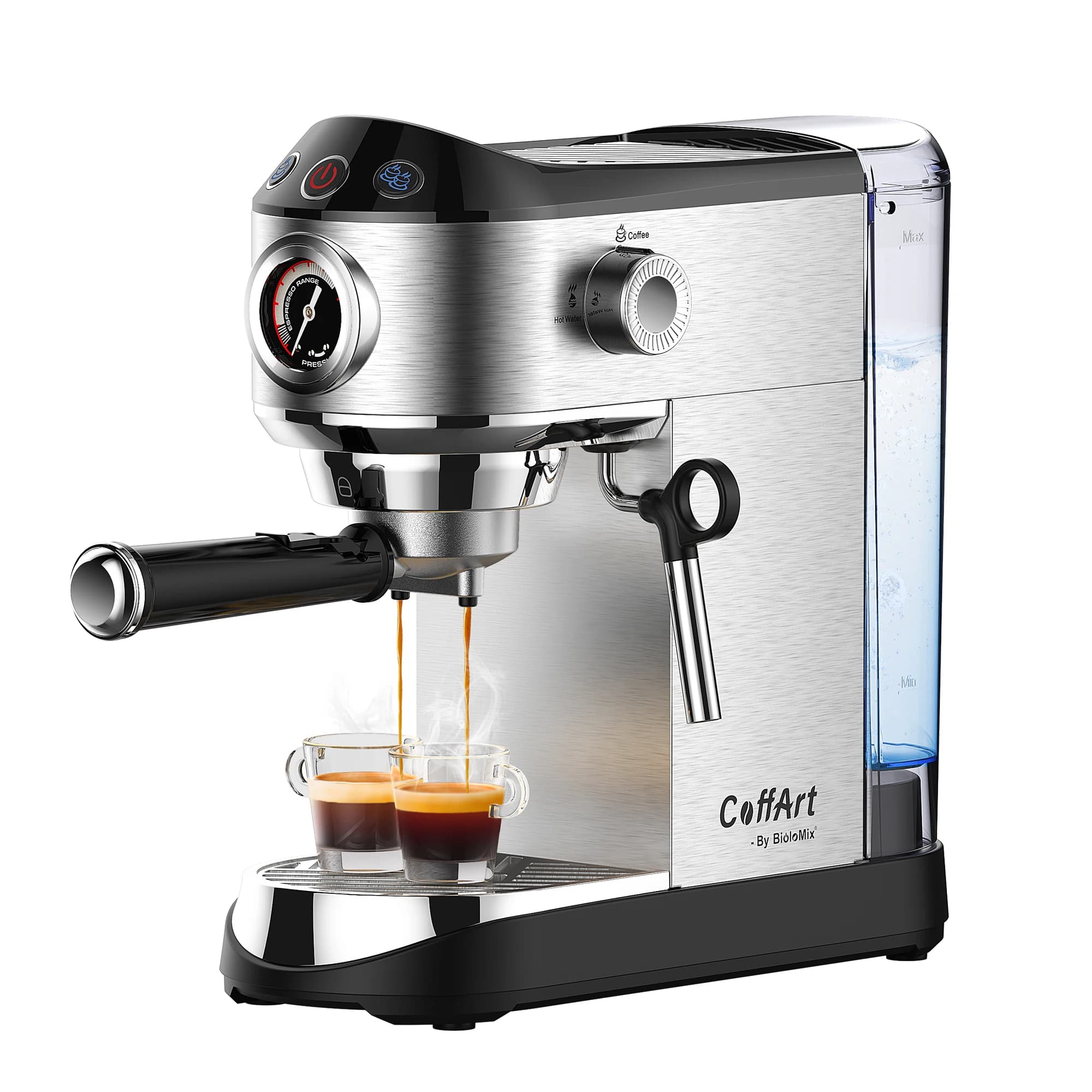 BioloMix 20 Bar Semi Auto Coffee Machine with Milk Frother Wand for Espresso Cappuccino Latte Mocha and Specialty Coffee Drinks
