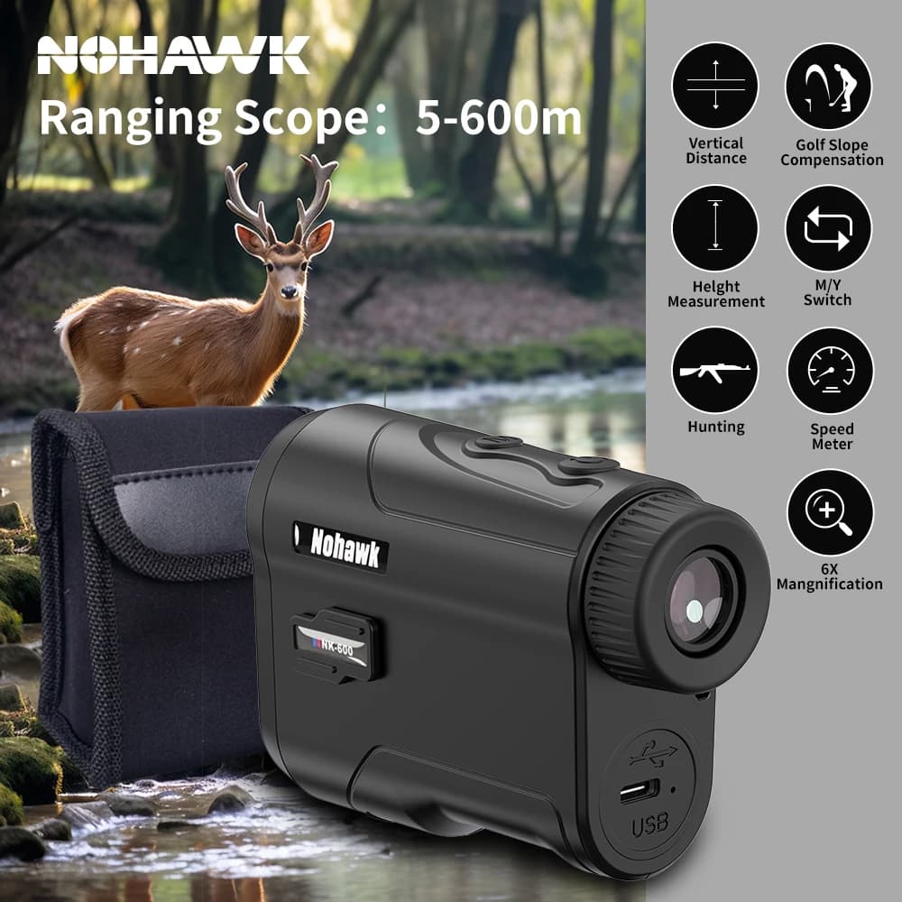 Nohawk Golf Laser Rangefinder 600M 1000M Multifunctional Telescope with Flag-Lock Slope  Distance Meter for Hunting Monocular