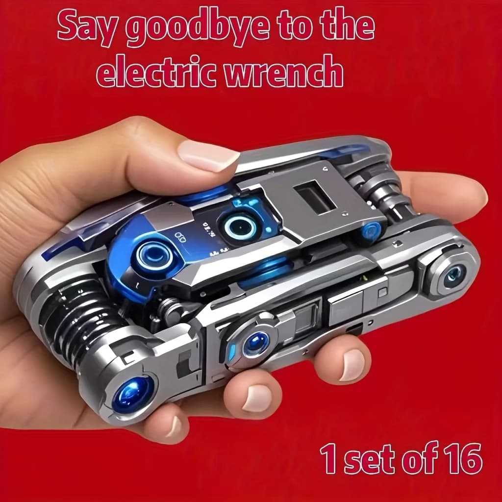 16-in-1 Socket Wrench Set, Non-Slip Rotating Head. Durable Stainless Steel for Home & Car Repairs. Easy & Universal Tool.'\p