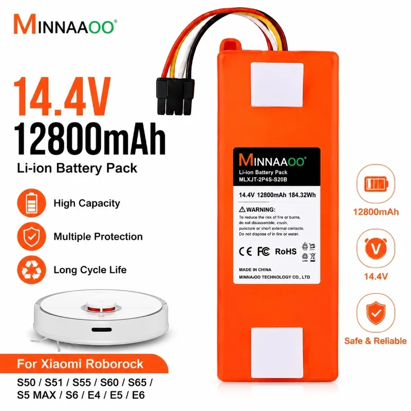 🔥XJT-2P4S-5200S 14.4V Robotic Vacuum Cleaner Replacement Battery for Xiaomi Roborock S55 S60 S65 S50 S51 S5 1S 1ST MAX S6 Parts