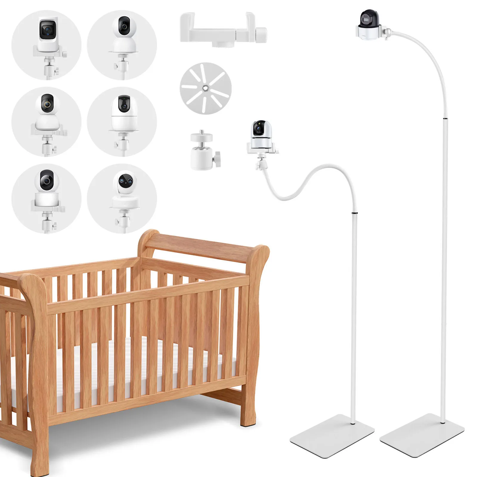 Baby Monitor Holder, Baby Camera Holder Universal, Floor Mount for Surveillance Camera with Clamp, Height Adjustable 75-175 cm