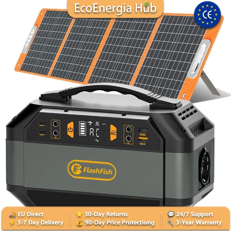 FlashFish P56 Portable Power Station 330W 288Wh 78000mAh +100W Foldable Solar Panel Pure Sine Wave Inverter AC/DC/USB for Camping Home Backup Emergency Outdoor EU Stock
