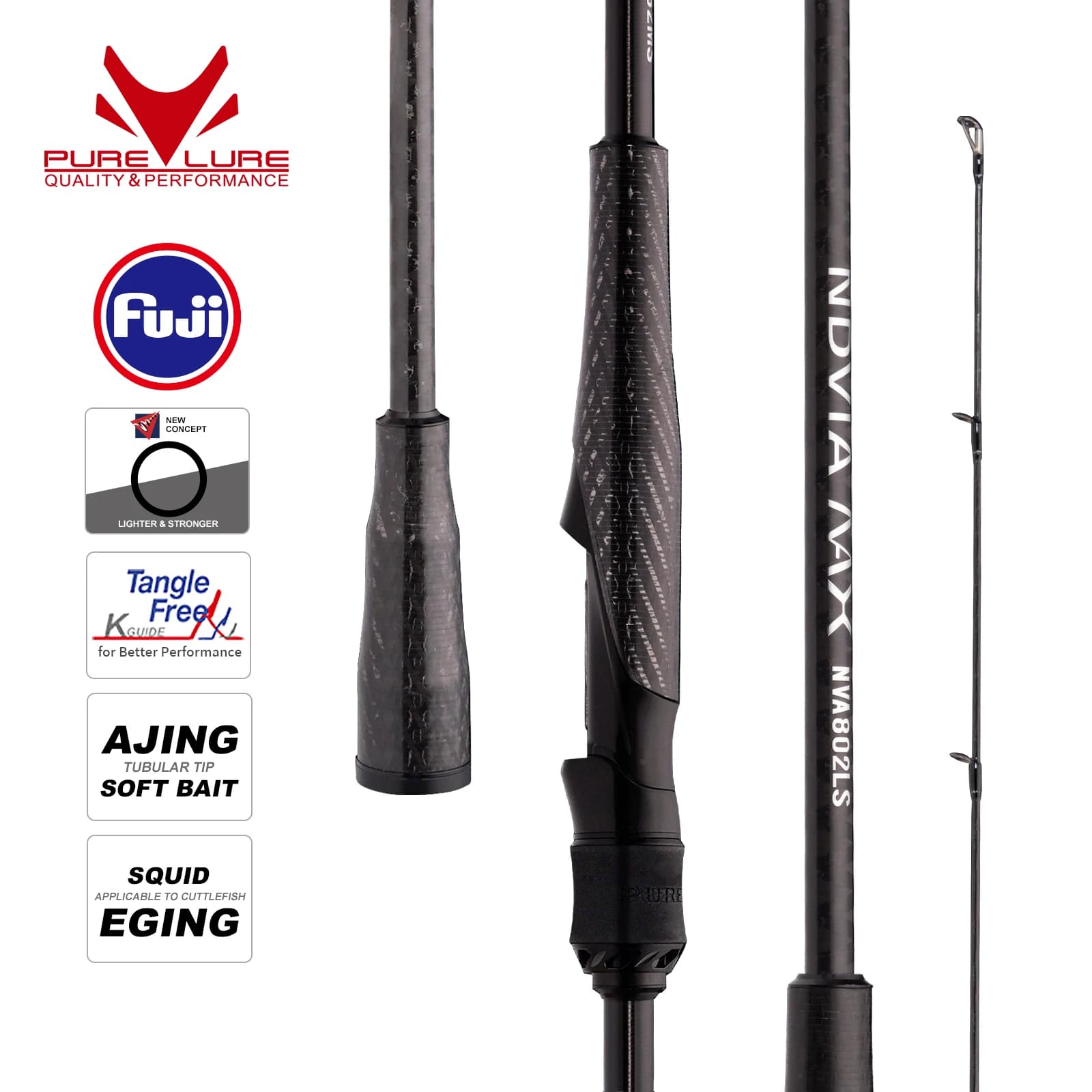 PURELURE NEW NDVIA MAX Ajing And Eging Tubular Tip 8FT 8.3FT 8.6FT 1.2-10G Soft Lure And EGI F/MF Action Perch Pike Zander Squid