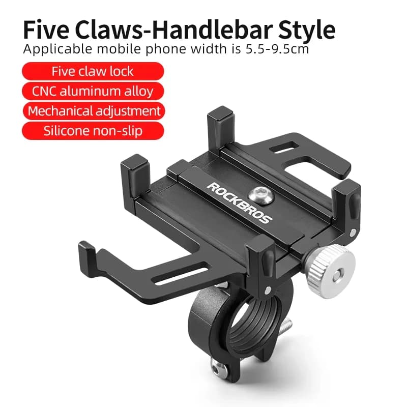 ROCKBROS Bike Phone Holder CNC Aluminum Alloy Bicycle Smartphone Bracket Five Claws Mechanical Motorcycle Electric Phone Holder