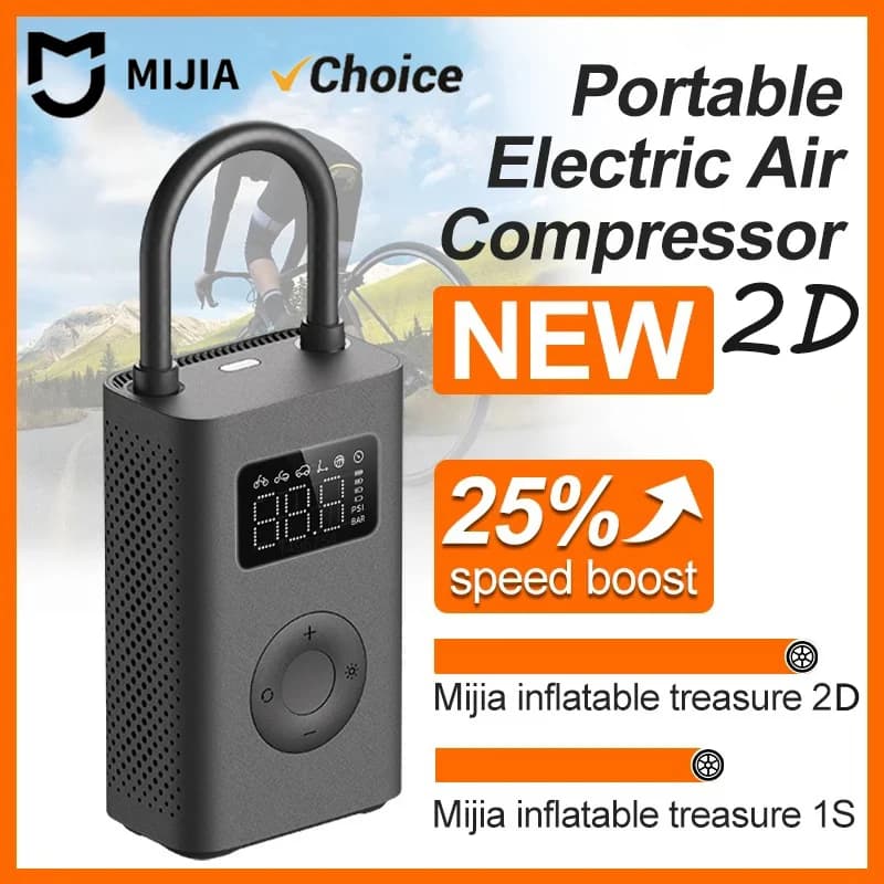 Original MIJIA Air Pump 2 25%Speed Boost Mini Portable Electric Air Compressor Treasure 150PSI Type-C LED Multitool Inflator -CN