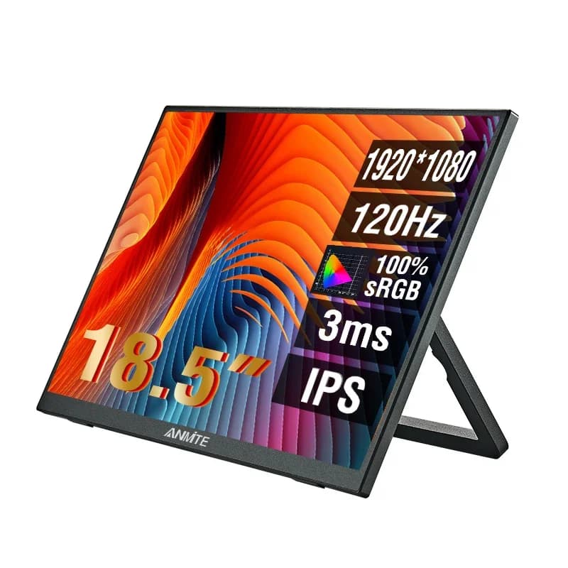 Anmite 18.5 inch Portable Monitor 120Hz 100% sRGB With Screen Holder Stand For Laptop Phone Xbox PS4 PS5 Switch
