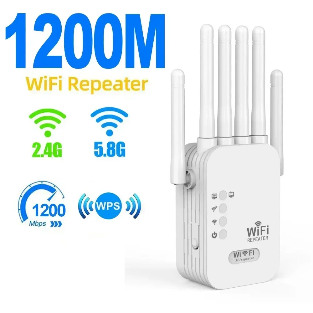 1200Mbps WiFi Repeater Dual Band 2.4G 5G Wireless Signal Extender Wifi Amplifier Router Long Range Wi-Fi Booster For Office Home