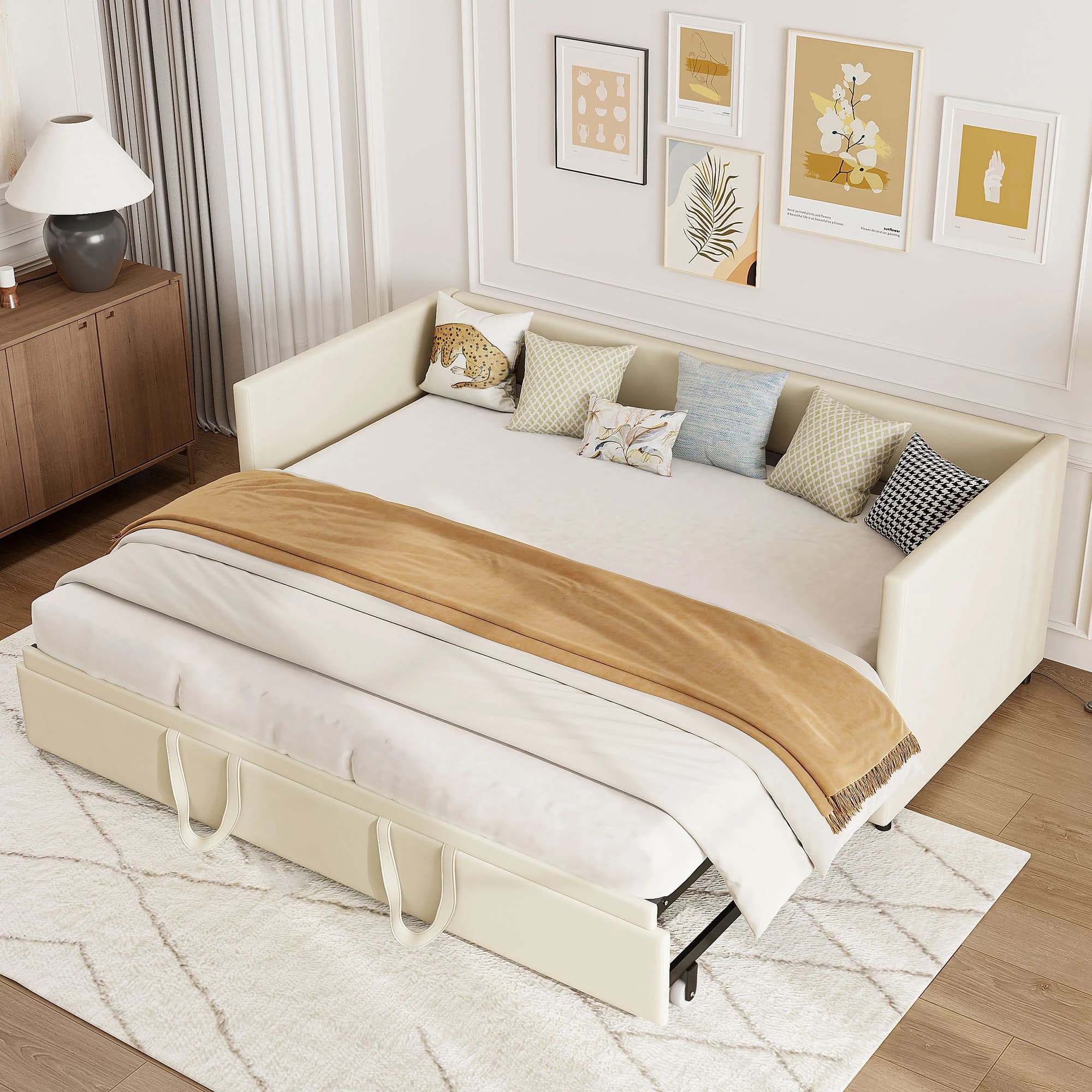 Rosahqnda Pull Out Sofa Bed 90/180x200 cm With Hidden Bed, Convertible Double Sofa Bed For Living Room, Space Saving Sleeper Sofa, Velvet Fabric, Grey/Beige