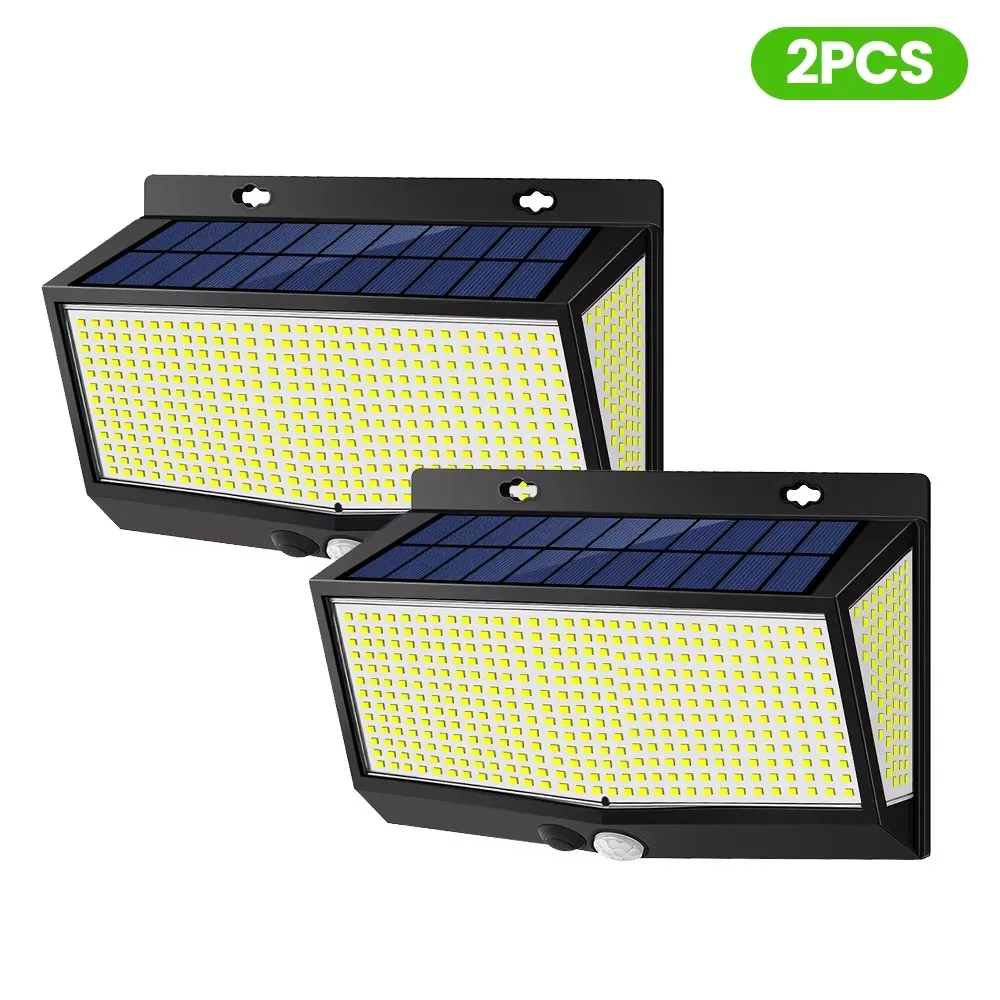 Solar Outdoor Lights 528LED Solar Wall Light with Motion Sensor 1500LM 5 Lighting Modes 270° Lighting Angle IP65 Waterproof Remote Control Security Lights 1800 MA Solar-powered Rechargeable Battery Energy-efficient Light for Outdoors Gardens Walls Porches