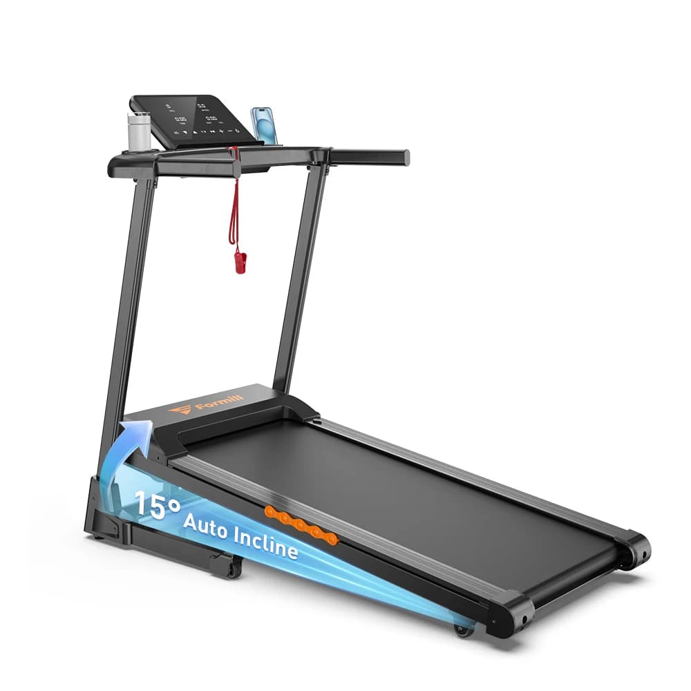 Formill FT61 3.0HP Foldable Treadmill, 15% Incline, 13.5km/h, 17×43Inch Belt, 300lbs Load, Silent, LCD, Shock-Absorbing for Home