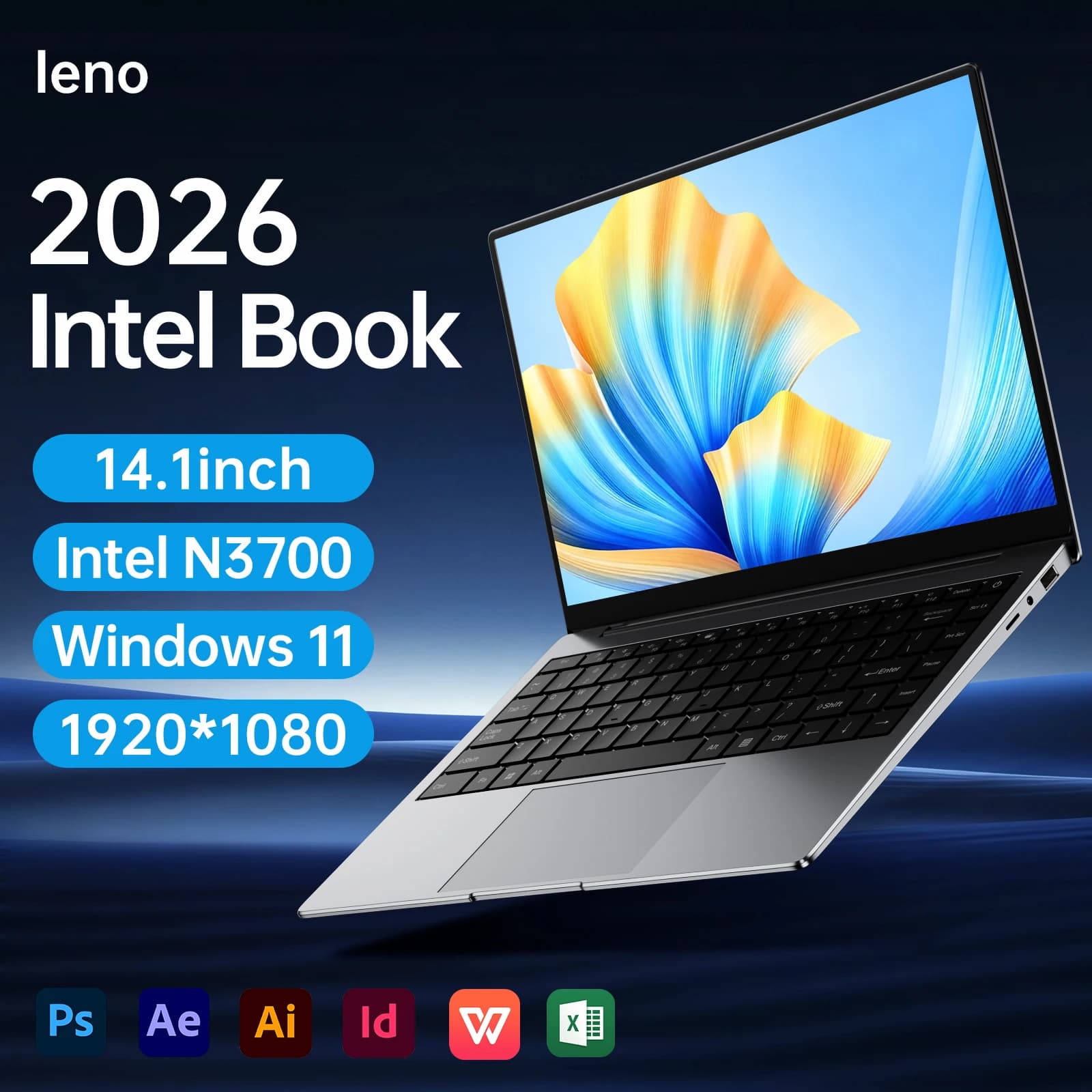 New Ultra Slim Laptop 14.1" 16GB RAM 2TB SSD Intel N3700 Notebook Gamer 1920*1080 Display Office Study Computer PC Windows 11 Pro